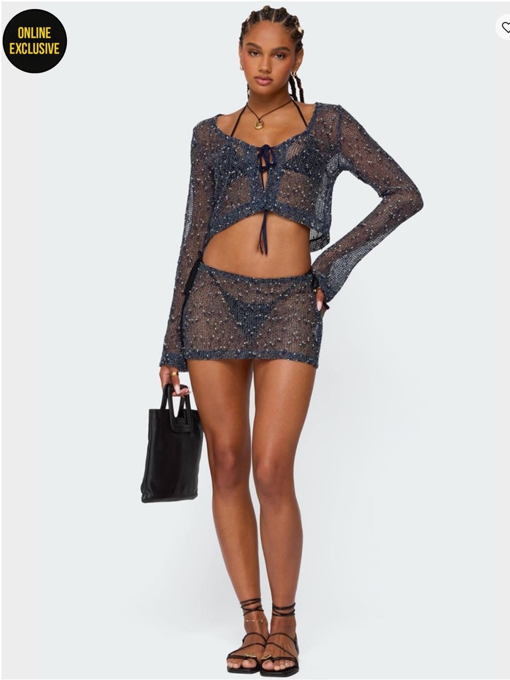 Edikted Navy Crochet Tie-Front SET